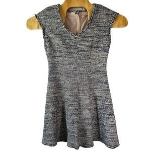 Rebecca Taylor Tweed Fit & Flare Blue‎ Cap Sleeve V-Neck Dress